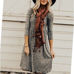 Roolee grey ribbed midi dress
